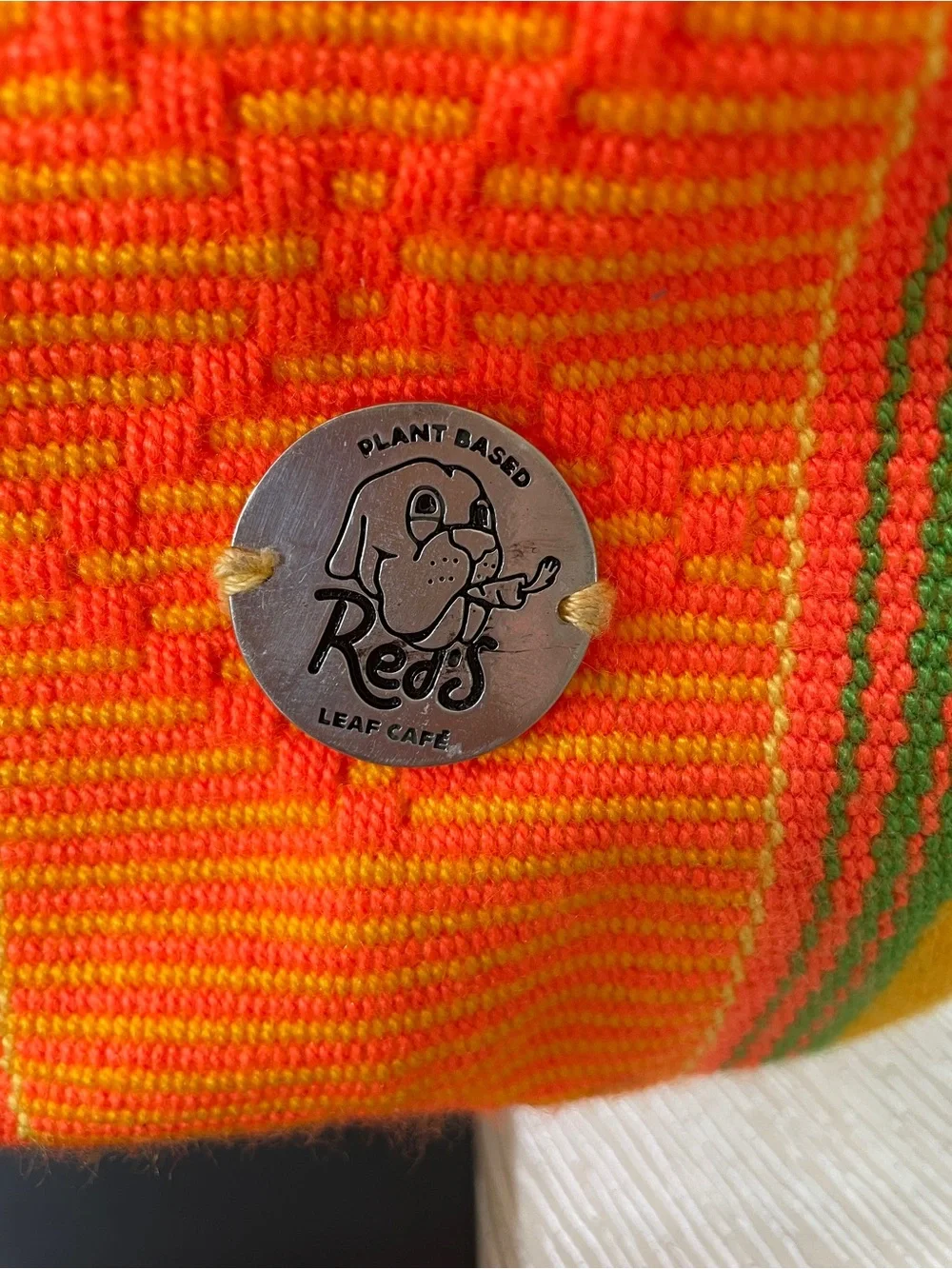 Plant based Vegan Beach Bag Bright Handwoven Yellow, Orange & Green Stripe Tote
